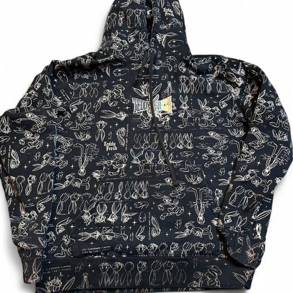 Teddy Fresh X LOONEY TUNES Black Multi‎ Color Logo HOODIE Size medium